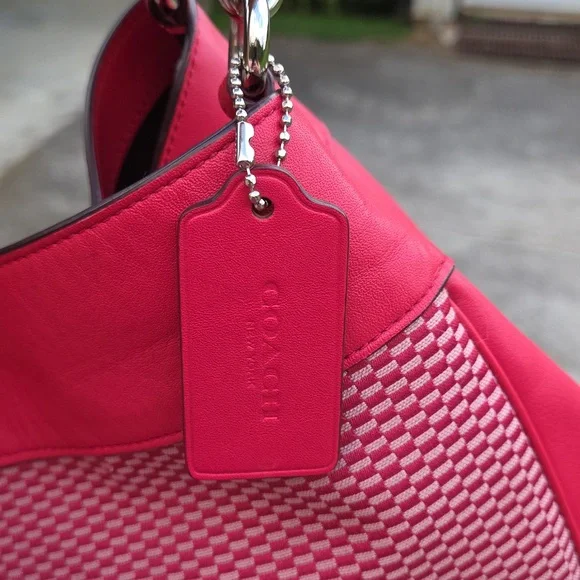 Coach Lexi Red Leather & Jacquard Fabric Shoulder Bag F57540 $498 Retail EUC - Picture 8 of 16